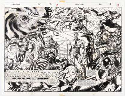 Tom Morgan Iron Man #319 Double Splash Page 2-3 Original Art (Marvel, 1995).