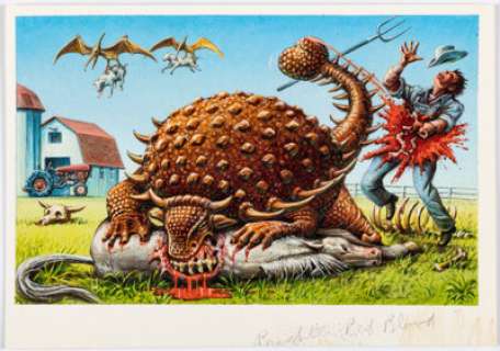 XNO 1988 Topps Dinosaurs Attack Card #16 "Heartland Horror" Painting Original Art (Topps, 1988). | Heritage