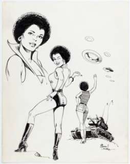 Alfredo Alcala - Afro Woman and UFOs Illustration Original Art (undated). | Heritage