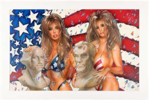 Adam Hughes Barbi Twins 1995 Swimsuit Comic Art Calendar "February" Illustration Original Art (Topps Comics, 1994). | Heritage