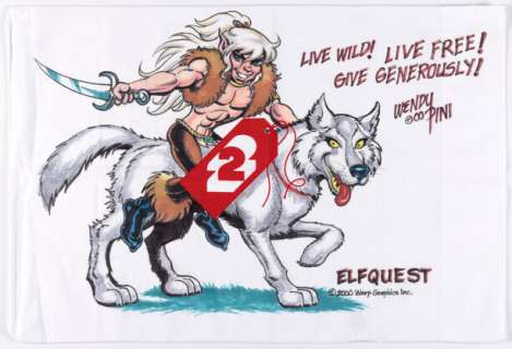 Wendy Pini - Cutter of ElfQuest Illustration Original Art on a Pillow Case (undated). | Heritage