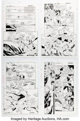 June Brigman and Roy Richardson "Jurassic Bound" Unpublished Complete 8-Page Story Original Art (Topps, 1990s). (Total: 8 Original Art)