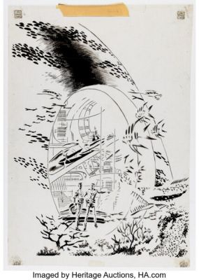 Wally Wood Undersea City Hardcover Dustjacket Original Art (Gnome Press, 1958). | Heritage