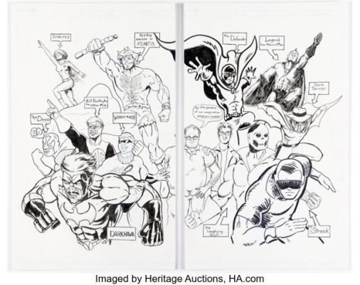 Don Kramer, Art Baltazar, and others - Heroes Initiative Double Page Jam Piece Illustration Original Art (2019).