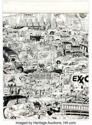 Ron Zalme Crazy Magazine #56 "A Crazy Look at the Gas Crisis" Splash Page Original Art (Marvel, 1979).