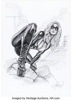 Claudio Aboy - Black Cat Pin-Up Illustration Original Art (undated). | Heritage