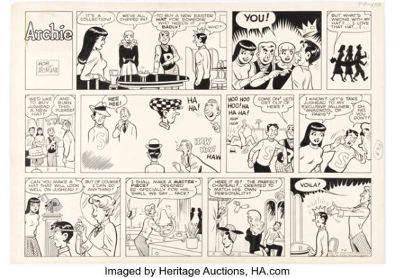 Bob Montana Archie Sunday Comic Strip Original Art dated 4-2-50 (McClure Newspaper Syndicate, 1950). | Heritage