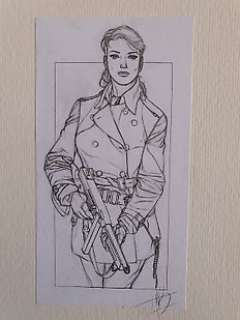 Thibert, Jean-Christophe  - Originele tekening - Vrouw met Tommy Gun 