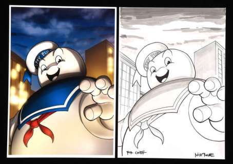 Stay Puft Marshmellow Man from Ghostbusters - an original artwork by Nick Roche with coloured print… | Ewbank’s