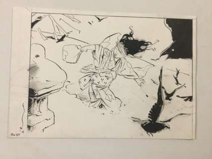 Michetz, Marc - Dessin original - La fille et les corbeaux - (2011) | Catawiki