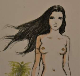 India Dreams - Crayonné original et aquarelle - Avatara au soleil couchant - Loose page | Catawiki