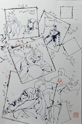 David Mack | Daredevil: Born Again 2 Daredevil vs Fisk Official Marvel Studios Art Ink Study | Kirby’s Comic Art