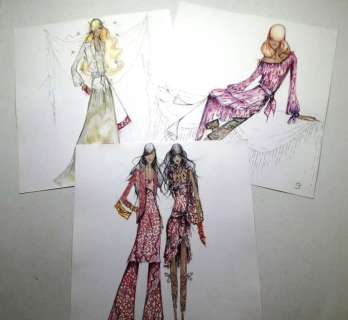 Studio Valentino - Collezione di 3 figurini di moda - Loose page - (1982) | Catawiki