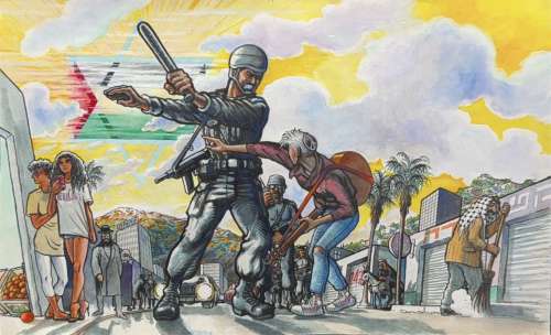Peter Pontiac, “Shooting and Crying in Tel Aviv” for the magazine “Oor” in 1989 | Comic Art Masters