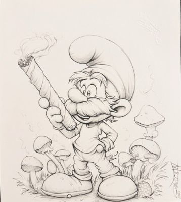 Dessin original Schtroumpfs, High Fan, Smurfs Fan, Caricature, Art, Unique | eBay Europe (Buy It Now)