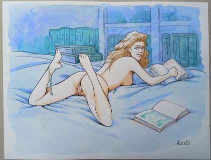 Alexis - 4x Dessin original - Sur le lit (2x) + Bord de mer (2x) | Catawiki