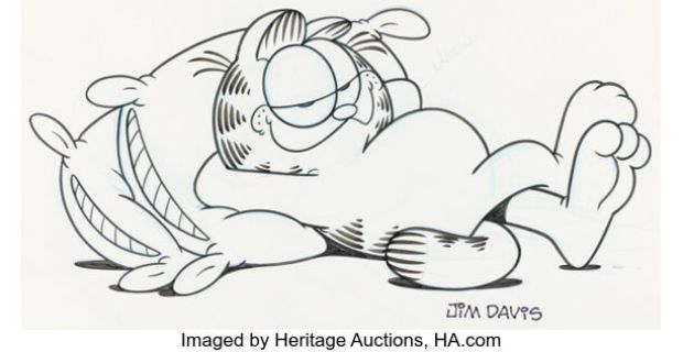 Jim Davis Studio - Garfield with Pillows Illustration Original Art (c. 1990s). | Heritage