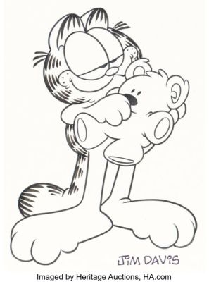 Jim Davis Studio - Garfield and Pooky Illustration Original Art (c. 1980s). | Heritage