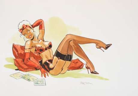 Meynet Félix | Jeune femme alanguie Aquarelle et encre de chine signée... | Vermot et Associés