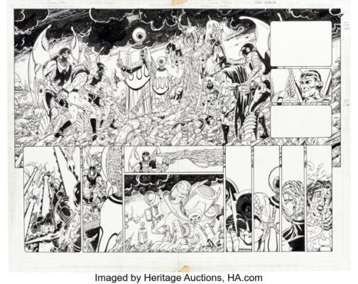 George Pérez and Scott Koblish The Brave and the Bold #6 Batman Double Page Spread 2-3 Original Art (DC, 2007). | Heritage