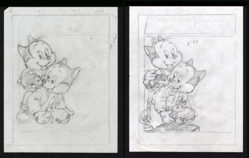 Mickey Magazine - Deux dessins préparatoires pour la couverture du magazine "Petit Loup" numéro 43 - Loose page - First edition - (1990) | Catawiki