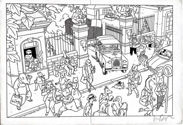 Dessin original à l’encre de Peter van Dongen « attrapeur d’animaux » | Comic Art Masters