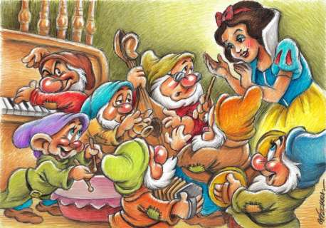 Joan Vizcarra | Snow White and the Seven Dwarfs - Original Drawing - 50 x 35 cm - Joan Vizcarra | Catawiki