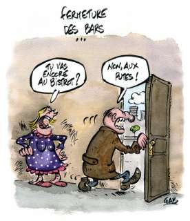 Gab | Gab - Dessin original couleur - Fermeture des bars... - (2020/2021) | Catawiki
