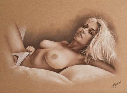 Denis Prenzel | Denis Prenzel - Original drawing - Pin-up - Monique - Size: 40 x 30 cm. | Catawiki