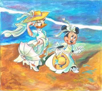 Tony Fernandez, Disney Artist | Daisy and Minnie Inspired by Joaquin Sorolla "Women Walking on the Beach" - Original Painting - Tony Fernandez - 70 x 50 cm - Acrylic Painting | Catawiki
