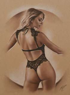 Denis Prenzel | Denis Prenzel - Original drawing - Pin-up - Ariana - Size: 30 x 40 cm. | Catawiki