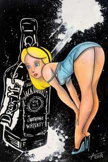 Alvin Silvrants | Alice in Wonderland drinks Jack Daniëls - Original drawing in colour by Alvin Silvrants | Catawiki