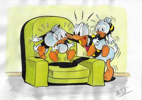 Millet | Millet - Original Drawing - DIN A3 - Donald, Huey, Dewey & Louie Duck | Catawiki