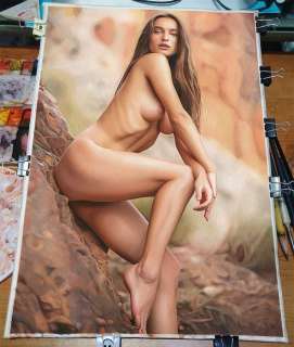 Fernando J. Delgado Boils (Fernandojdb) | Delgado, Fernando - Original watercolor painting - Sexy pin-up - Size: 29,7 x 42 cm. - (2021) | Catawiki