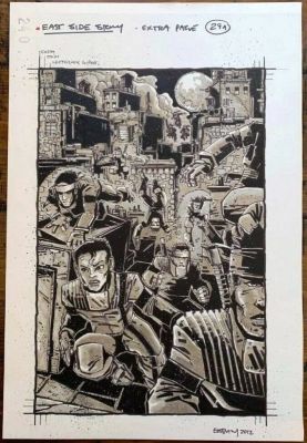 Kevin Eastman | TMNT Annual 2012 page 29a (extra page) 9 1/4 x14 on 18 x 12 | Thornbush Art