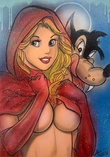 Alvin Silvrants | Busty Red Riding Hood - Original drawing in colour by Alvin Silvrants | Catawiki