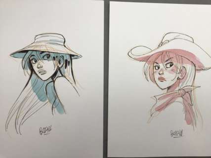 Barbucci, Alessandro | Barbucci, Alessandro - 2x Dessin original en couleur - EkhÃ¶ monde miroir | Catawiki