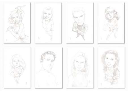 Jason Johnson - Buffy the Vampire Slayer 8Pc Set of Character Drawings - Buffy, Willow, Xander, Spike, Cordella, Faith, Anya, & Darla - Signed