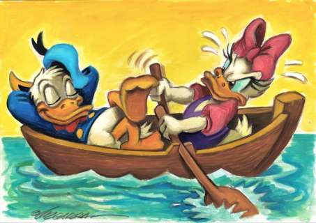 Joan Vizcarra | Daisy and Donald Boat Trip - Original Painting - Joan Vizcarra - Acrylic Art | Catawiki