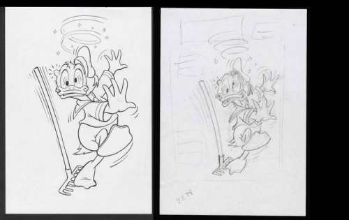 Walt Disney Studio France - | Donald Duck - 2 Projets de la couverture du Journal de Mickey 2838 crayon et encre de chine - Page volante - EO - (2006) | Catawiki