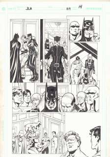 Chris Batista, Mark Farmer - Jla #119 p. 14 - batman, catwoman, alfred, martian manhunter, black canary, superman, green lantern, flash, aquaman, despero, and red tornado - 2005 signed