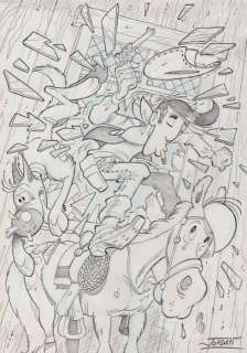 Jordan, Julian | Jordan, Julian - Original drawing - Lucky Luke - Saved by the window | Catawiki