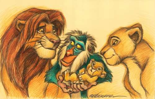 Size: 42 X 30 Cm | The Lion King : Mufasa, Simba, Nala and Rafiki Mufasa and Pumbaa - Original Drawing - 50 x 32 cm - Joan Vizcarra - Original Artwork - Pencil Art | Catawiki