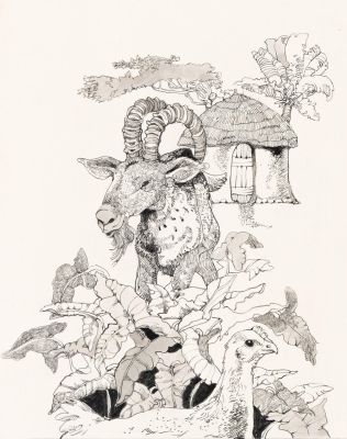 Lot 31 - Jerry Pinkney, (1939-2021), The Great Minu, African folk tale complete book (group of 15 illustrations). 1974.