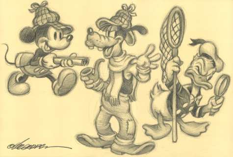 Joan Vizcarra | Mickey, Donald & Pluto - Seekers - Original Drawing - Signed by Joan Vizcarra - 48 x 32 cm - Pencil Art | Catawiki