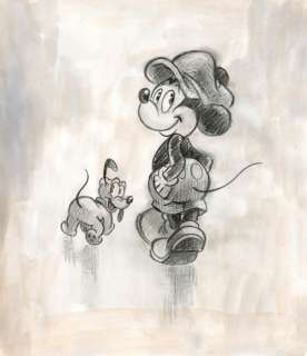 Tony Fernandez, Disney Artist | VIntage Mickey & Pluto Walk - Original Painting - Tony Fernandez Signed - Watercolor Art | Catawiki