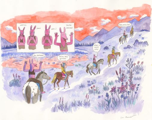 Lisa Hanawalt | Coyote Doggirl - A Weird Joke - Encre de Chine et aquarelle sur papier | Huberty Breyne Gallery