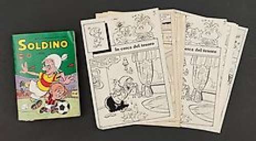 Nicola del Principe - Nicola del Principe - 7x Tavole Originali "Soldino e Nonna Abelarda" + Albo, Prove, Pellicole di Stampa - Page volante - Exemplaire unique