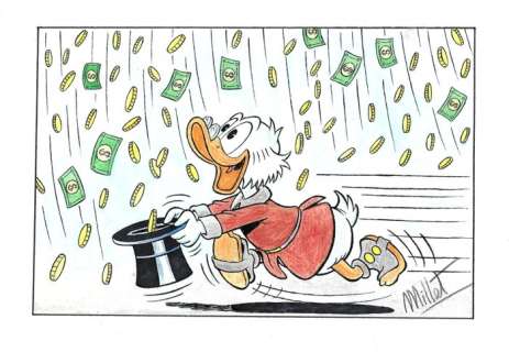Millet | Scrooge McDuck - Money Rain - Signed Original Drawing by Millet | Catawiki