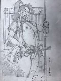 Michetz, Marc | Michetz, Marc - Dessin original - Jeune femme Samouraï - (2022) | Catawiki